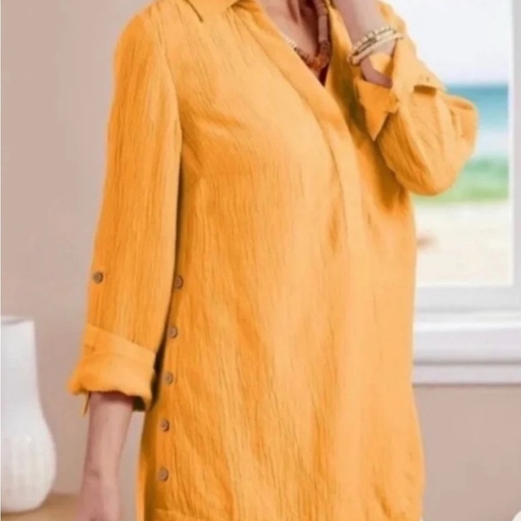 Soft Surroundings Sorano Gauzy Lightweight Tunic Marigold - Picture 2 of 5